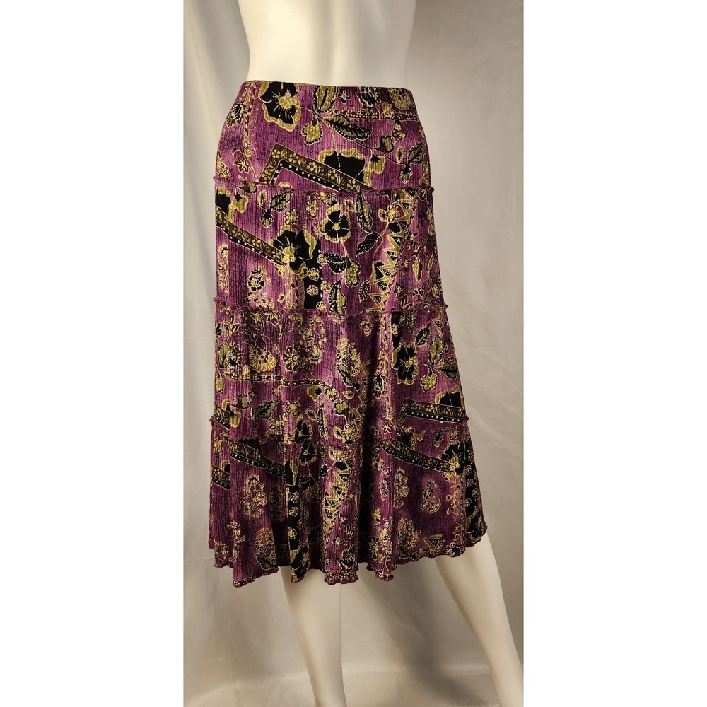 Sag Harbor Purple Floral Crinkle Indie/Hippie/Boho Skirt Knee Length Women 24W